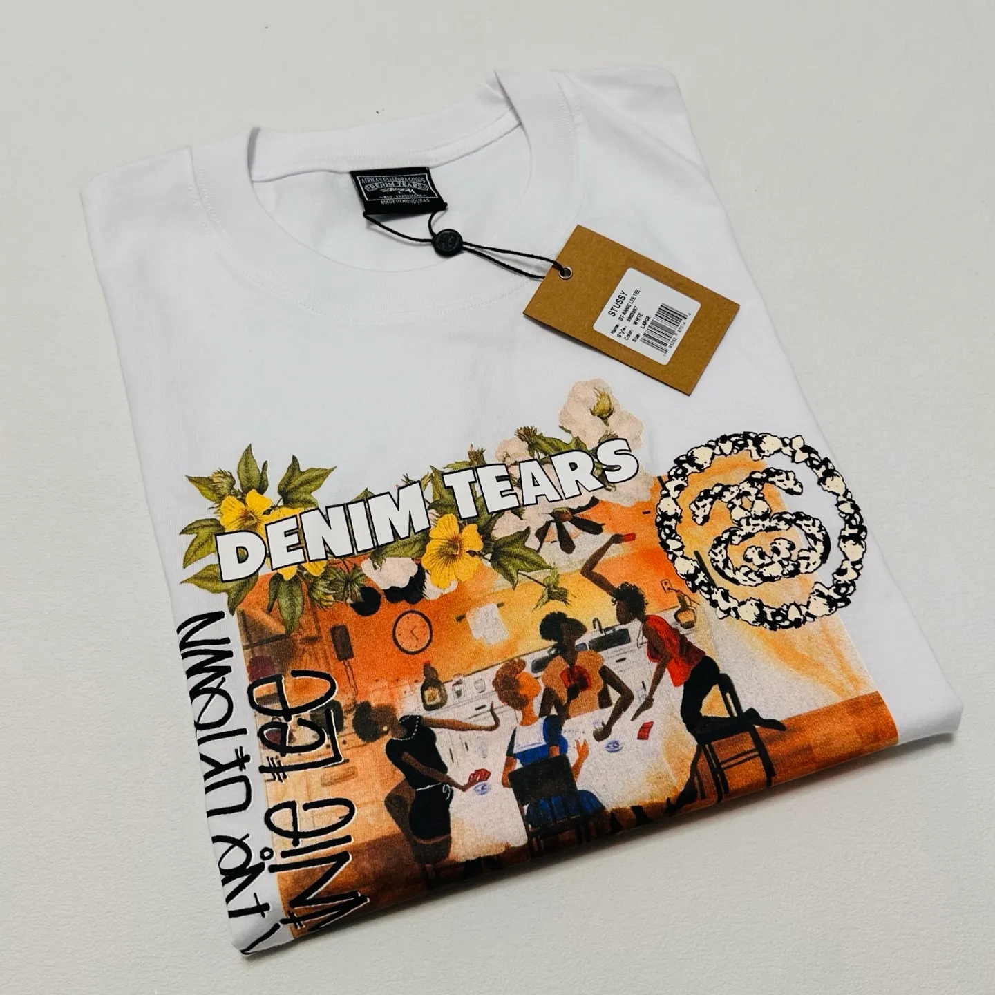 Details DT short-sleeved STUSSY X DENIM joint model SS25 TEARS ANNIE LEE TEE white S- XL