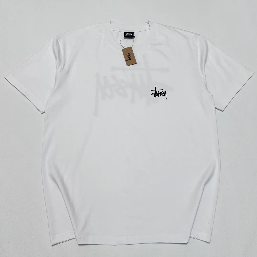 Spot goods! Stussy SS24 Basic StÜssy Tee classic letter Logo printed short-sleeved T-shirt couple style black and white dark blue S-XL