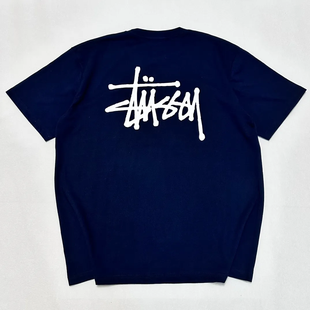 Spot goods! Stussy SS24 Basic StÜssy Tee classic letter Logo printed short-sleeved T-shirt couple style black and white dark blue S-XL
