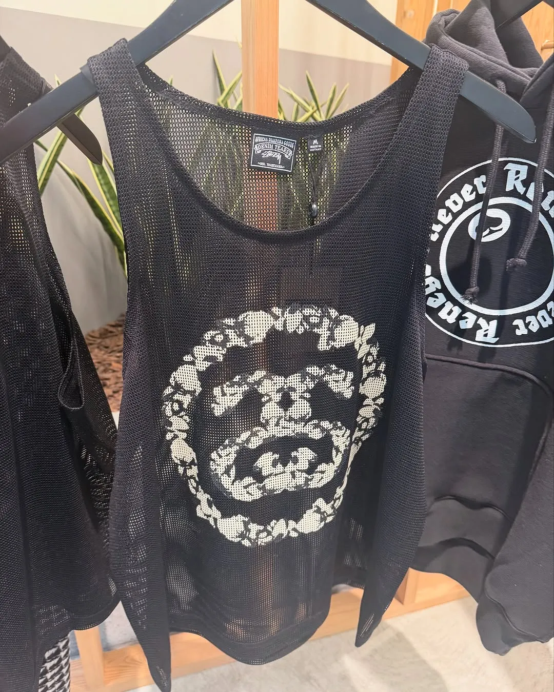 DT vest STUSSY X DENIM TEARS joint model SS25 MESH TANK garland mesh hollow vest black S- XL