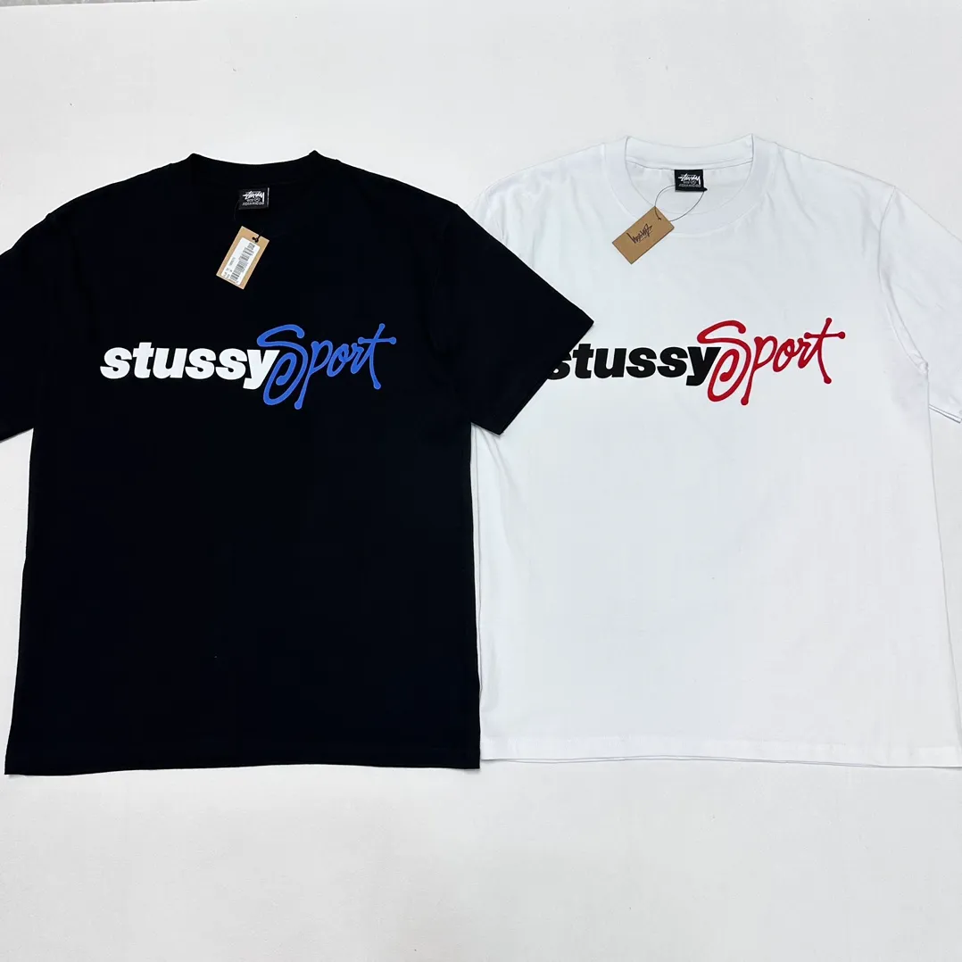 Stussy SS24 SPORT SCRIPT TEE logo letter print sports short-sleeved T-shirt, same style for men and women, black and white S- XL