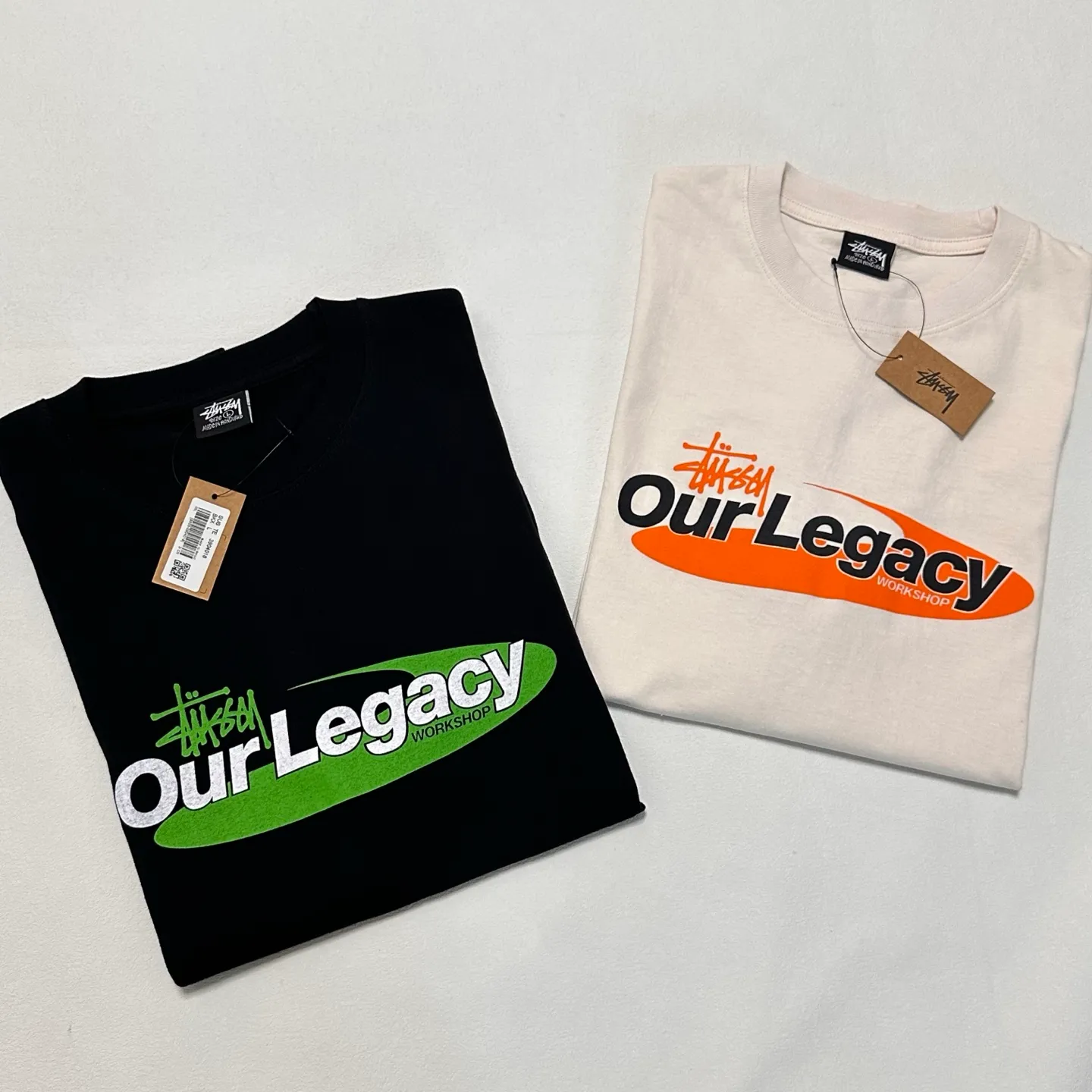 Detailed shooting of OL joint T-shirt STUSSY x OUR LEGACY joint model SS25 WORK SHOP SWIRL TEE PIGMENT DYED printed short-sleeved TEE off-white black S- XL
