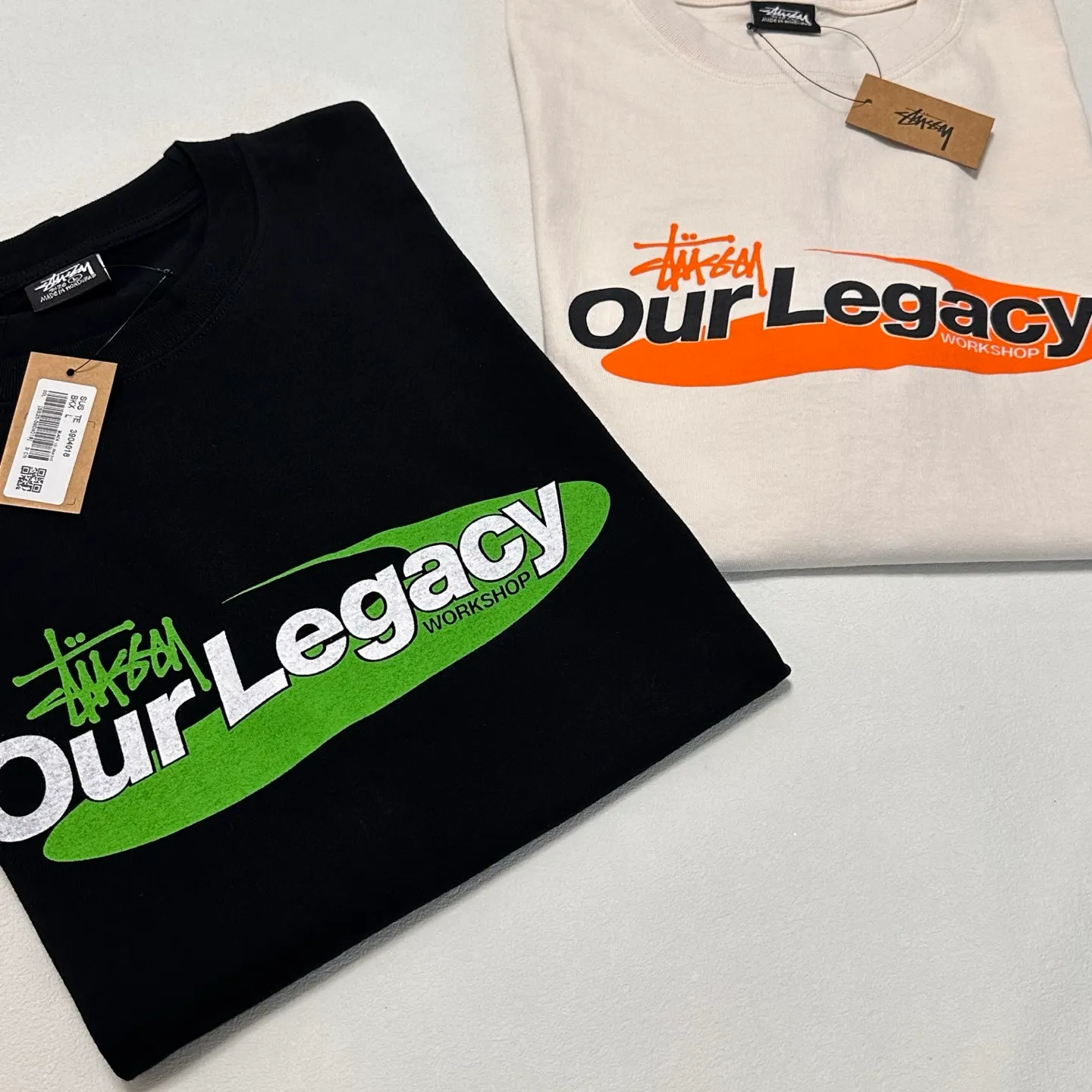 Detailed shooting of OL joint T-shirt STUSSY x OUR LEGACY joint model SS25 WORK SHOP SWIRL TEE PIGMENT DYED printed short-sleeved TEE off-white black S- XL