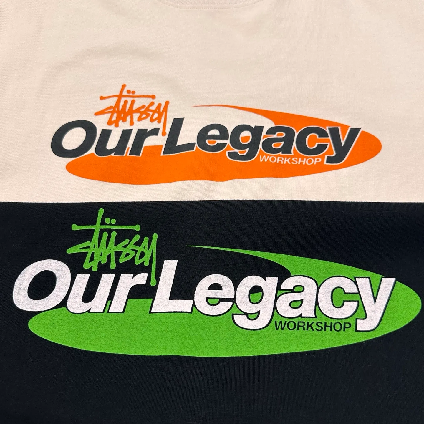 Detailed shooting of OL joint T-shirt STUSSY x OUR LEGACY joint model SS25 WORK SHOP SWIRL TEE PIGMENT DYED printed short-sleeved TEE off-white black S- XL