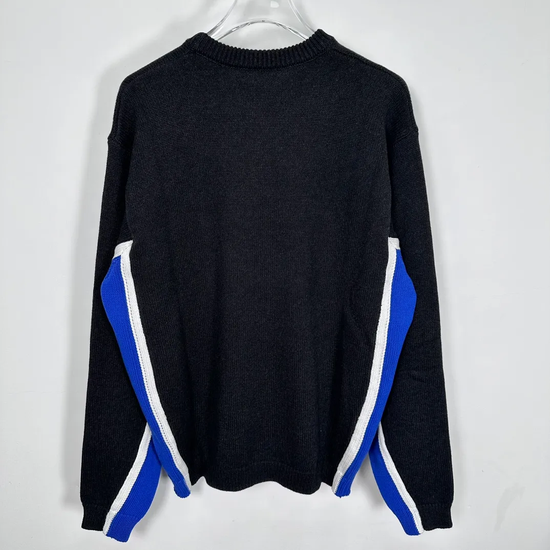 Contrast color patchwork sweater STUSSY FW24 STRIPE CREW Holiday series Jacquard knitted crew neck sweater carbon black M gray M-XL