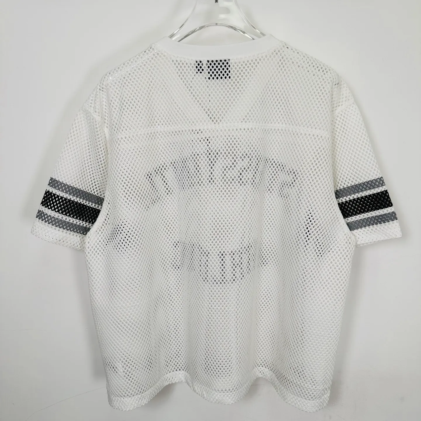 Mesh V-neck T-shirt Stussy SS25 STÜSSY INTERNATIONAL TEAM JERSEY V-neck mesh retro letter short sleeves black and white S-XL