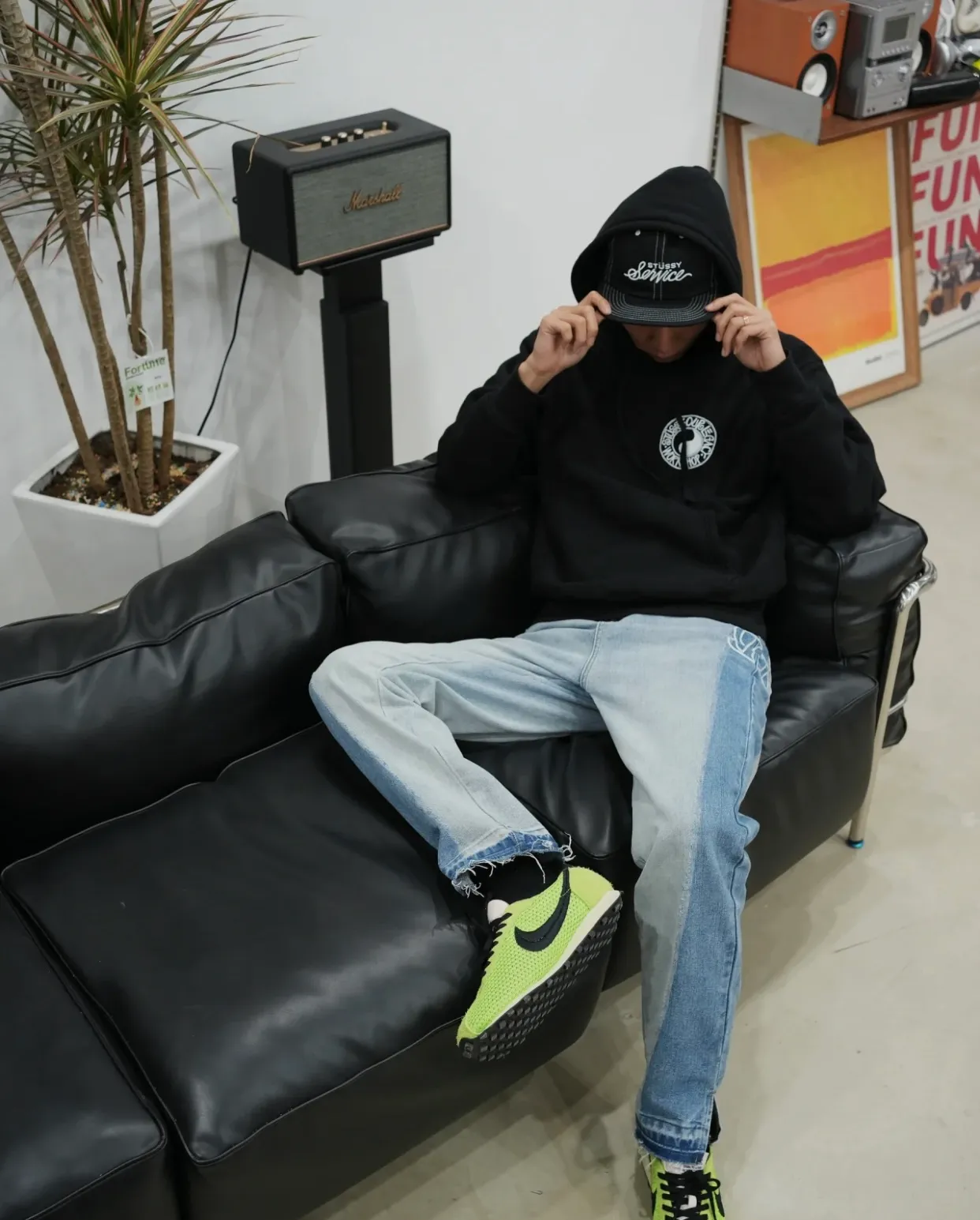 Tai Chi hoodie STUSSY x OUR LEGACY joint model FW24 WORK SHOP BUANA HOODIE PIGMENT DYED yin and yang pattern logo sweatshirt black and white S- XL