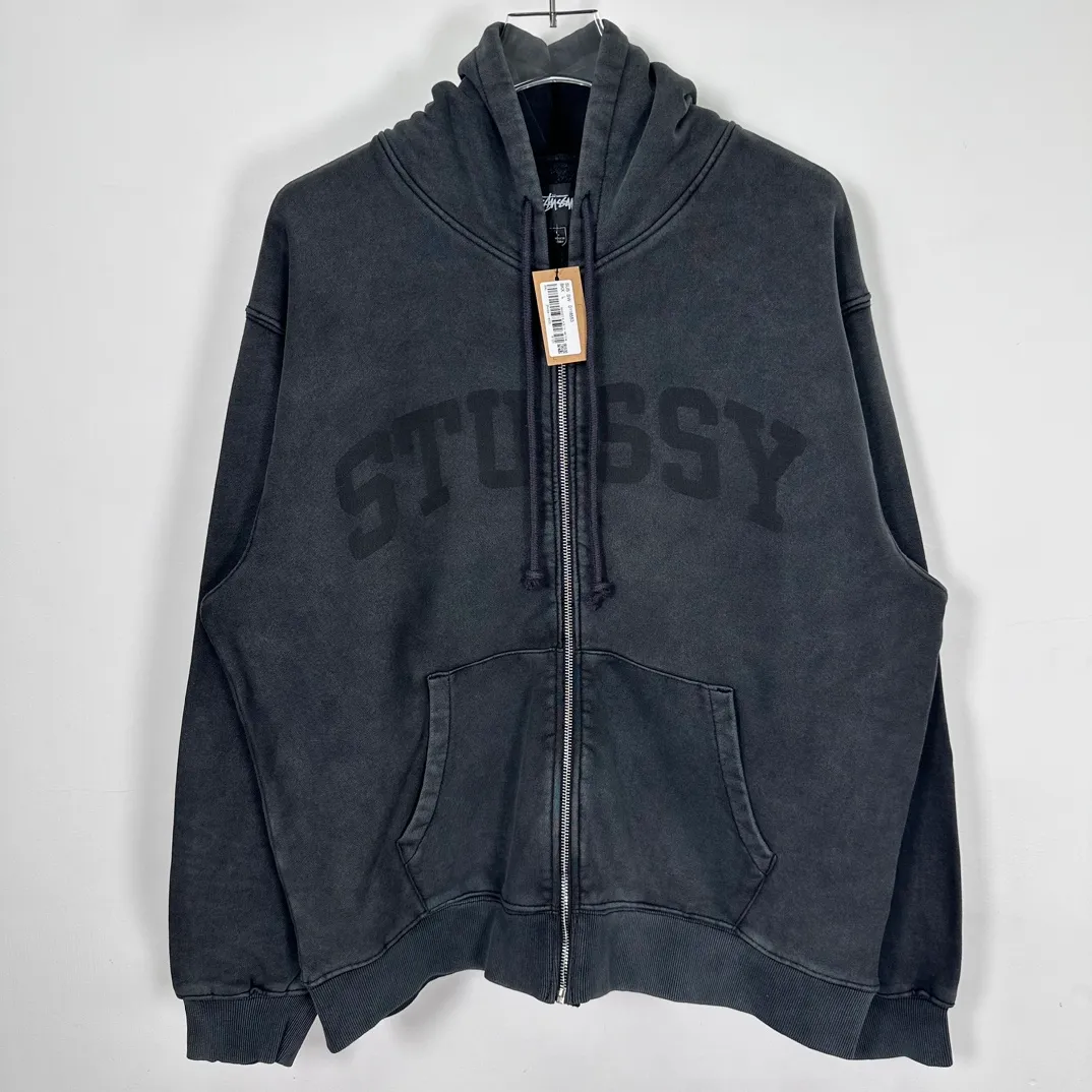 Washed zipper sweatshirt STUSSY FW24 FADED GRAPHIC ZIP UP HOODED Distressed washed and velvet zipper sweatshirt S-XL