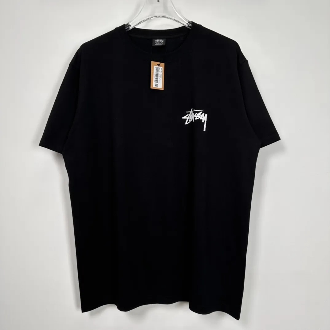 Stussy 23SS PLUSH TEE Doll logo No. 8 ball printed short-sleeved Tee black and white M L XL