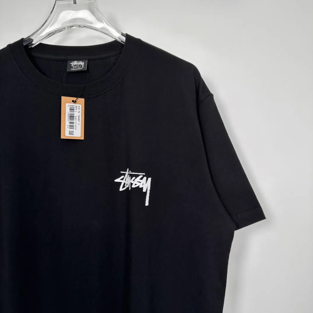 Stussy 23SS PLUSH TEE Doll logo No. 8 ball printed short-sleeved Tee black and white M L XL