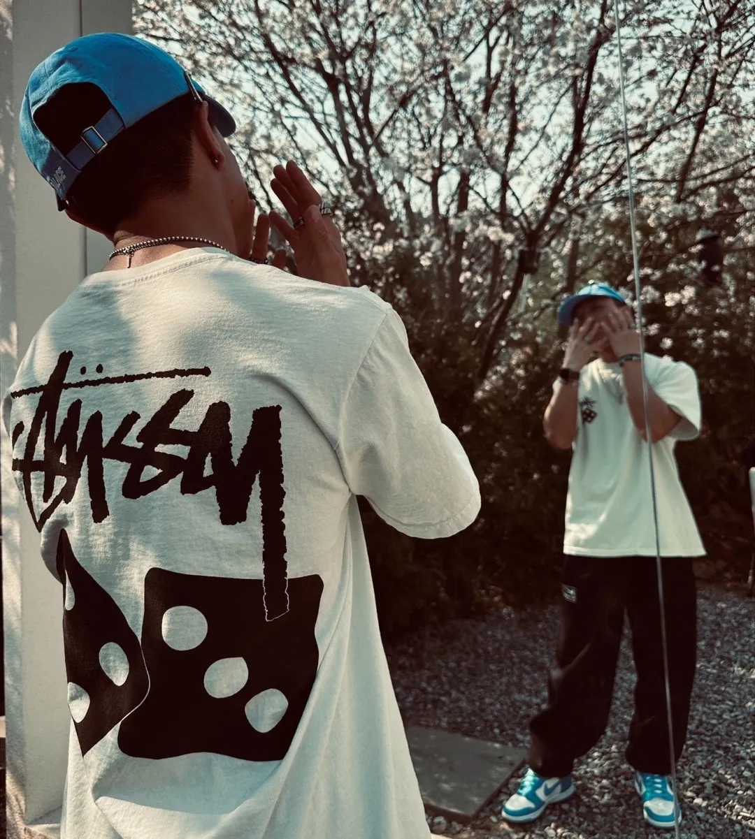 STUSSY SS25 DICE TEE PIGMENT DYED dice letter pattern printed short-sleeved T-shirt black off-white S-XL