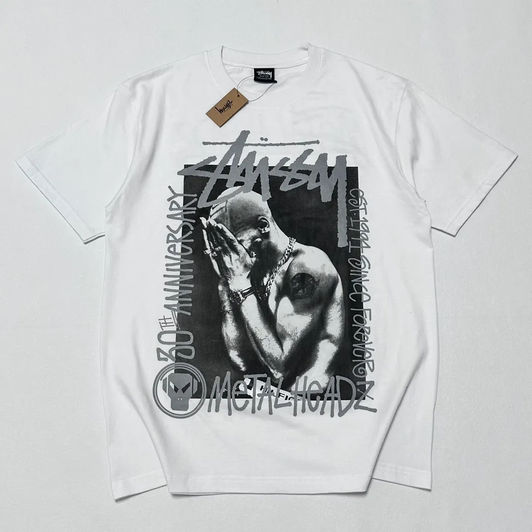 STUSSY x GOLDIE METALHEADZ SS24 joint model TEE 3M reflective black band character T-shirt white S-XL
