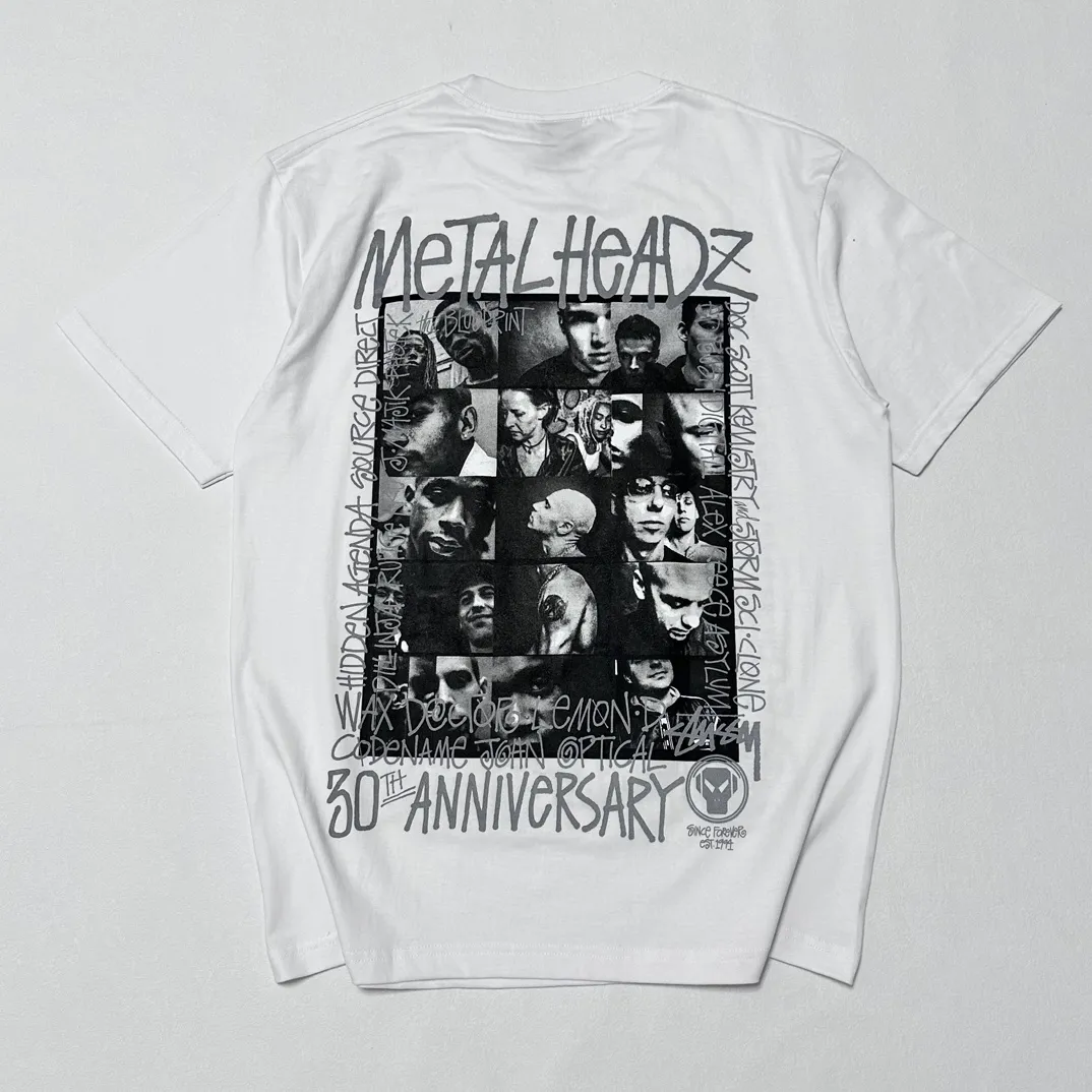 STUSSY x GOLDIE METALHEADZ SS24 joint model TEE 3M reflective black band character T-shirt white S-XL