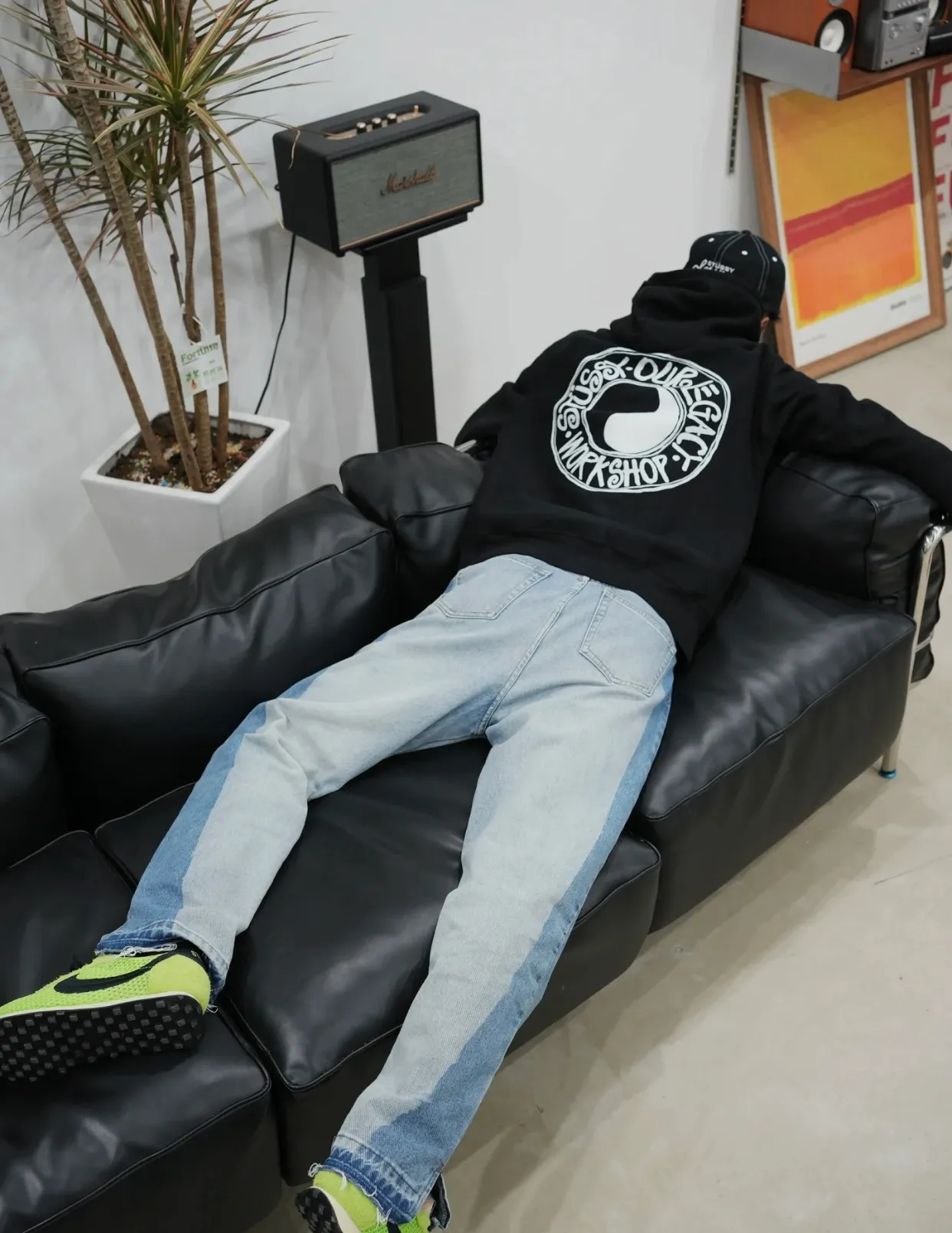 Tai Chi hoodie Stussy x OUR LEGACY joint model FW24 WORK SHOP BUANA HOODIE PIGMENT DYED yin and yang pattern logo sweatshirt black and white S- XL
