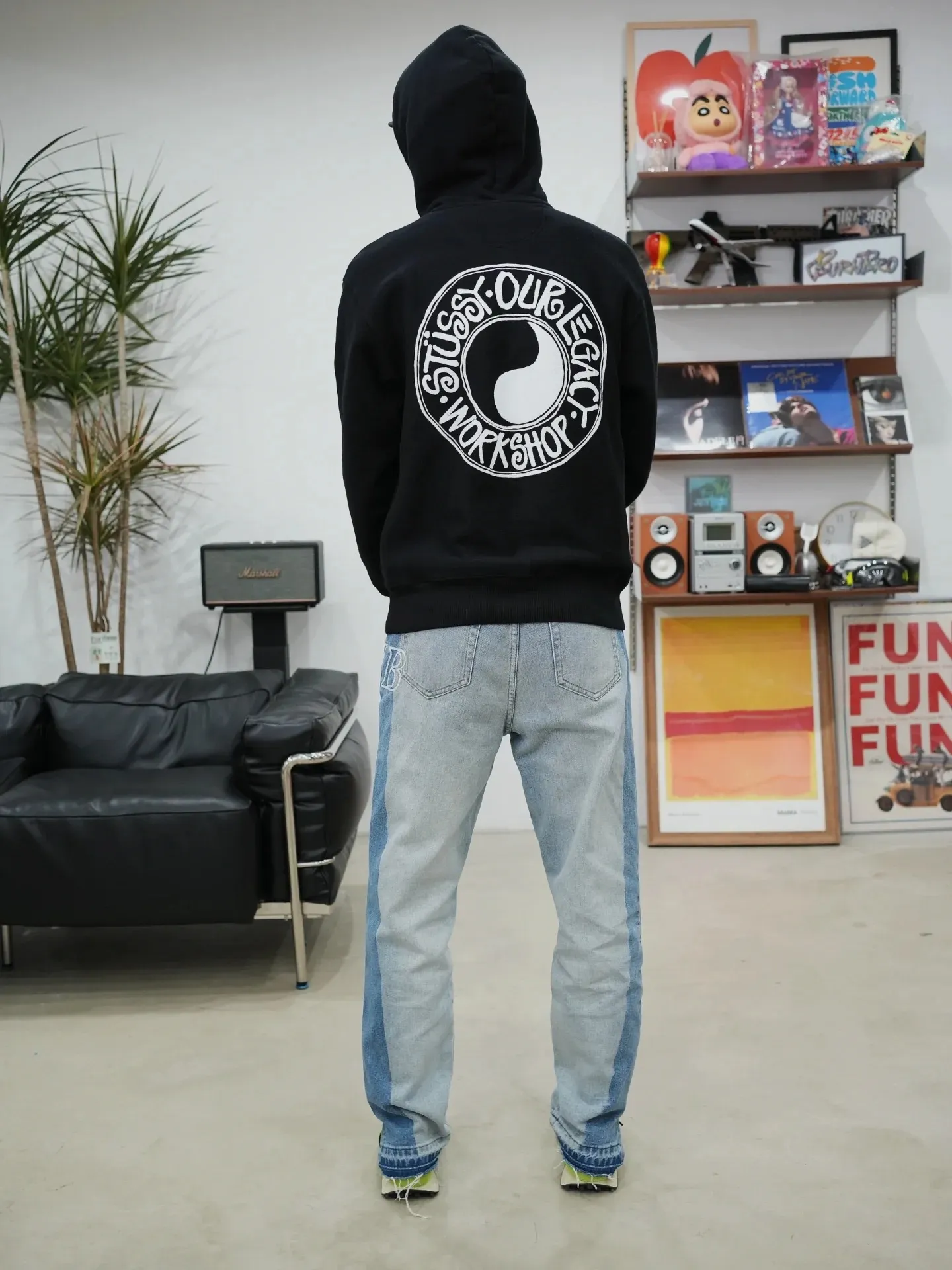 Tai Chi hoodie Stussy x OUR LEGACY joint model FW24 WORK SHOP BUANA HOODIE PIGMENT DYED yin and yang pattern logo sweatshirt black and white S- XL