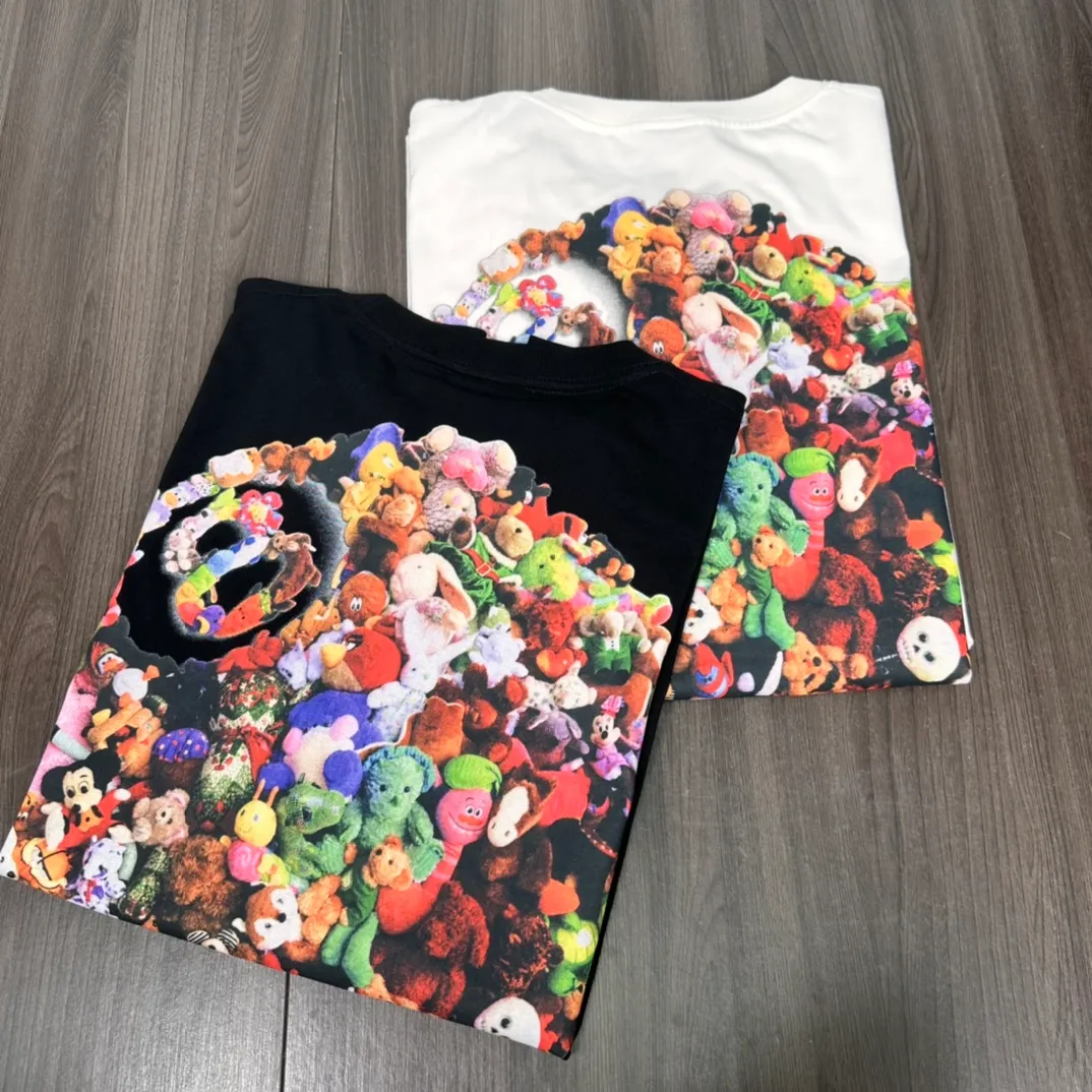 Stussy 23SS PLUSH TEE Doll logo No. 8 ball printed short-sleeved Tee black and white M L XL