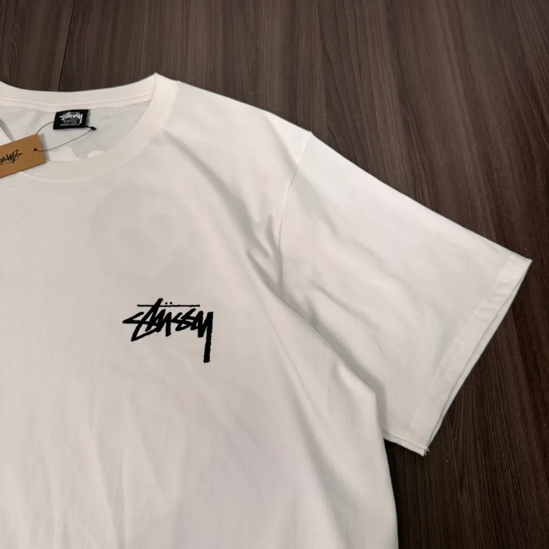 Stussy 23SS PLUSH TEE Doll logo No. 8 ball printed short-sleeved Tee black and white M L XL