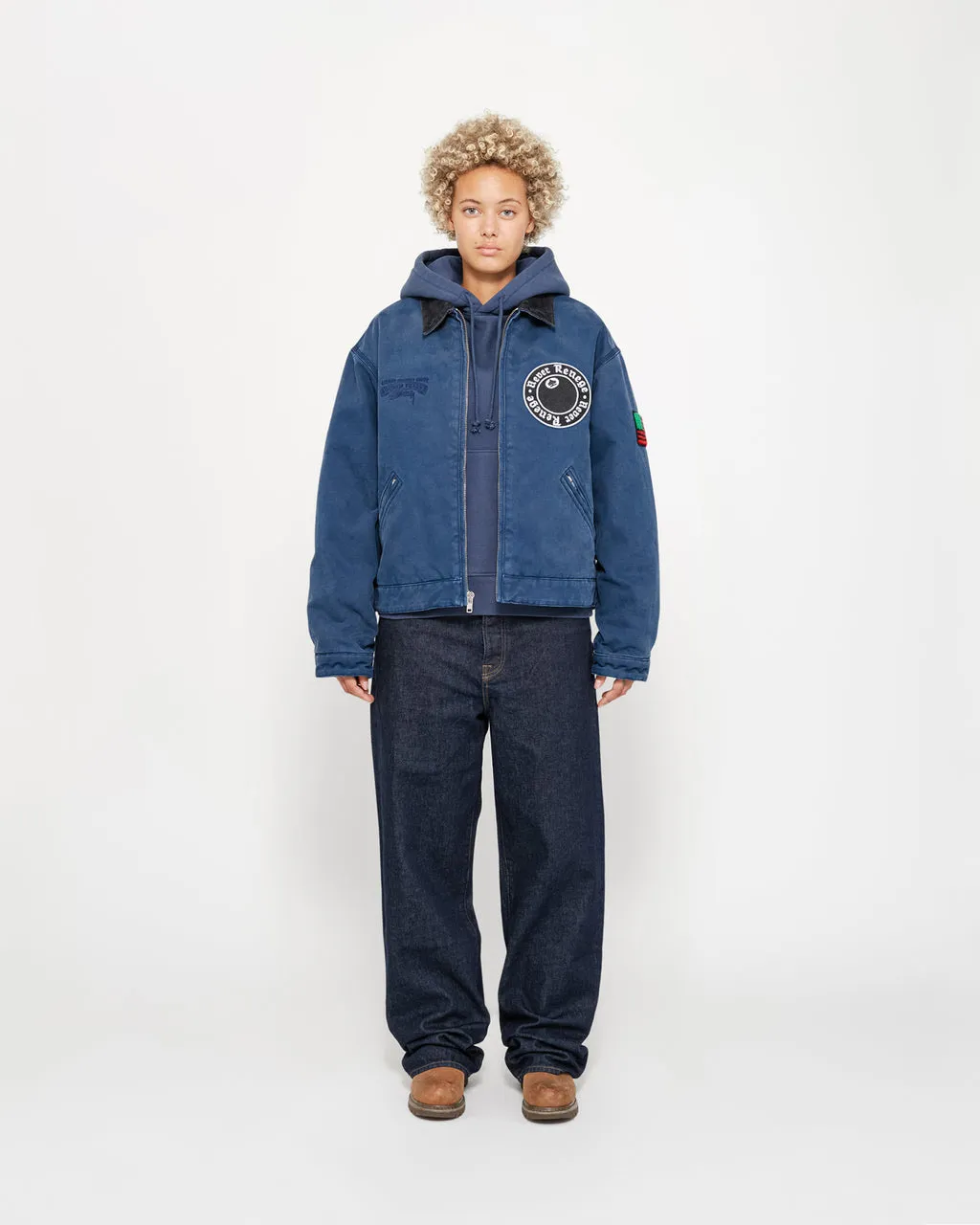 DT Jacket STUSSY X DENIM TEARS joint model CANVAS JACKET zipper work jacket navy blue S- XL
