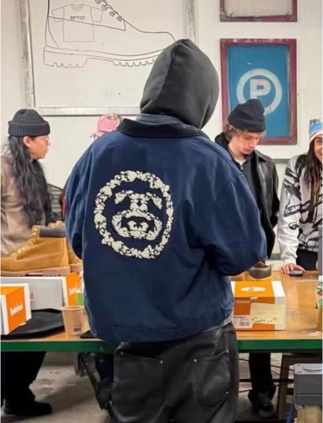 DT Jacket STUSSY X DENIM TEARS joint model CANVAS JACKET zipper work jacket navy blue S- XL