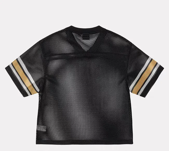Mesh V-neck T-shirt Stussy SS25 STÜSSY INTERNATIONAL TEAM JERSEY V-neck mesh retro letter short sleeves black and white S-XL