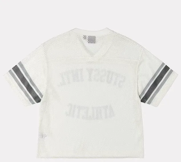 Mesh V-neck T-shirt Stussy SS25 STÜSSY INTERNATIONAL TEAM JERSEY V-neck mesh retro letter short sleeves black and white S-XL