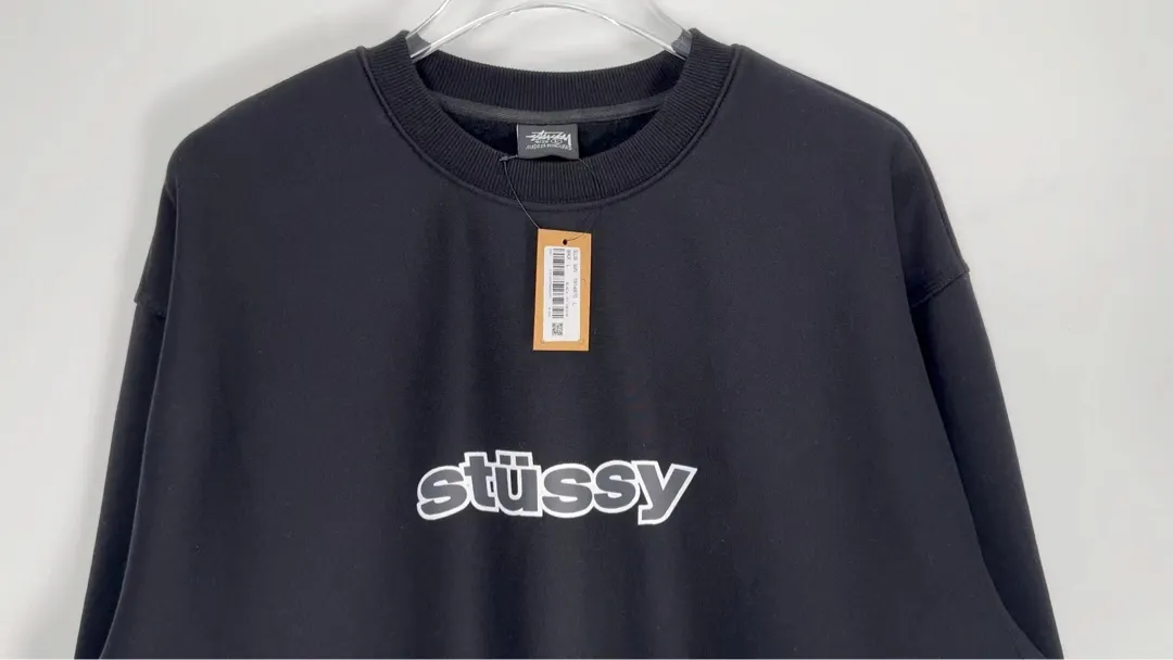STUSSY 23FW SS-LINK CREW Double S-shaped chain printed pattern round neck sweatshirt, same style for men and women, black light gray S-XL