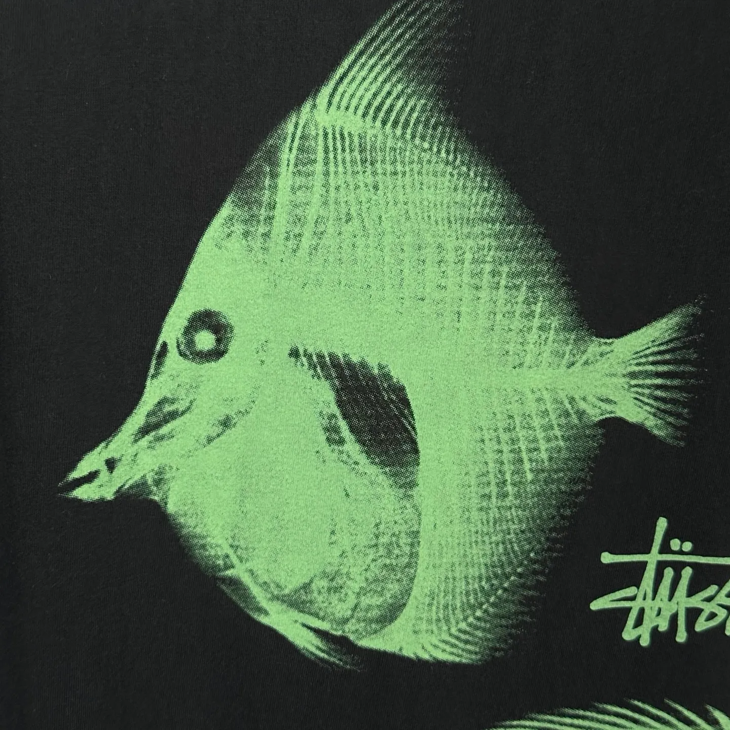 Fishbone T-shirt STUSSY SS25 X-RAY FISHIN TEE Fish X-ray printed pattern short sleeves black and white S- XL
