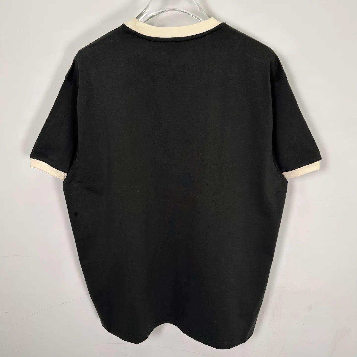 Contrast color collar T-shirt STUSSY SS25 HEAVY JERSEY CREW High weight knitted sports short-sleeved washed black beige S- XL