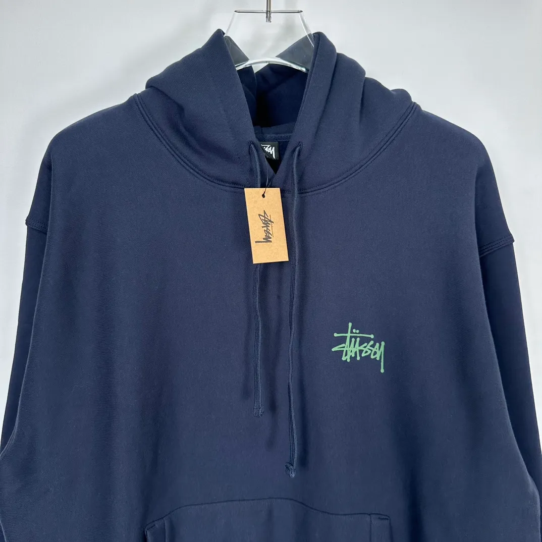 Graffiti word sweatshirt Stussy FW24 BUILT IN USA HOODIE English logo on the back plus velvet hooded sweatshirt/hoodie black gray dark blue S-XL