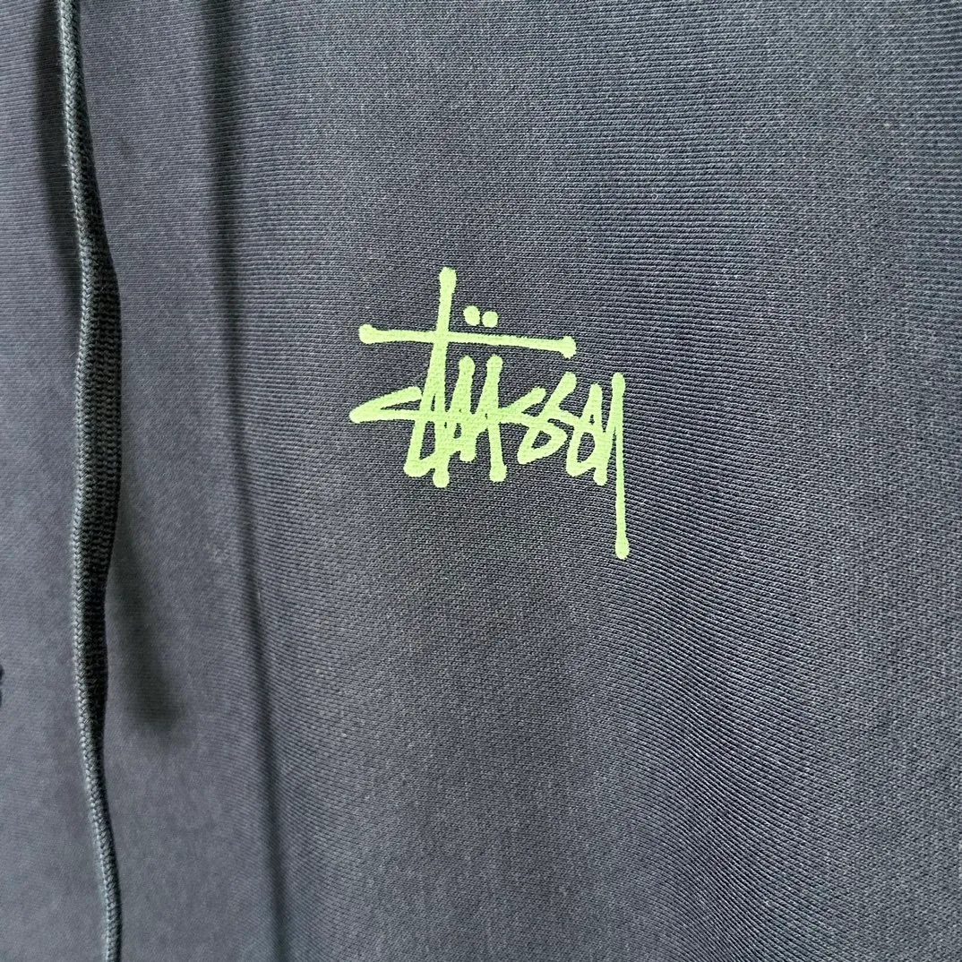 Graffiti word sweatshirt Stussy FW24 BUILT IN USA HOODIE English logo on the back plus velvet hooded sweatshirt/hoodie black gray dark blue S-XL