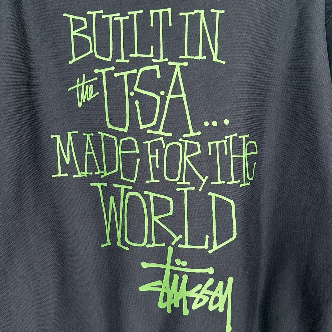 Graffiti word sweatshirt Stussy FW24 BUILT IN USA HOODIE English logo on the back plus velvet hooded sweatshirt/hoodie black gray dark blue S-XL