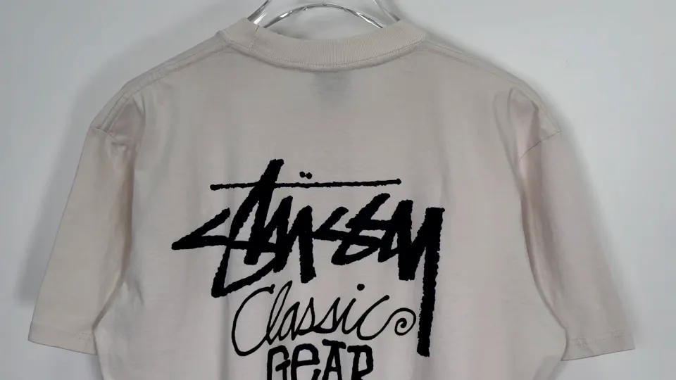 Retro lettering T-shirt STUSSY SS25 CLASSIC GEAR TEE PIGMENT DYED Classic lettering printed short sleeves black off-white S- XL