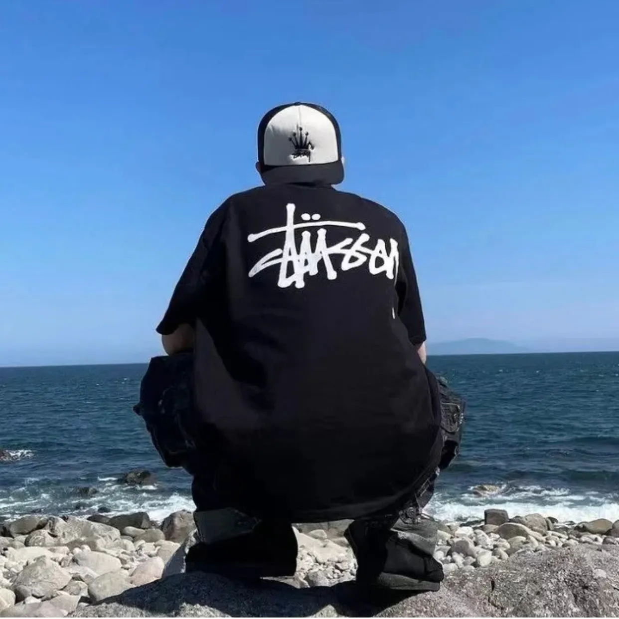 Spot goods! Stussy SS24 Basic StÜssy Tee classic letter Logo printed short-sleeved T-shirt couple style black and white dark blue S-XL