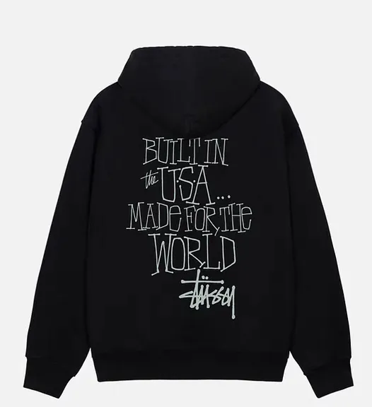 Graffiti word sweatshirt Stussy FW24 BUILT IN USA HOODIE English logo on the back plus velvet hooded sweatshirt/hoodie black gray dark blue S-XL