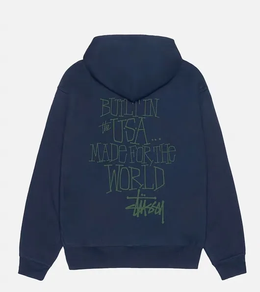 Graffiti word sweatshirt Stussy FW24 BUILT IN USA HOODIE English logo on the back plus velvet hooded sweatshirt/hoodie black gray dark blue S-XL