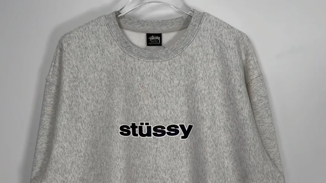 STUSSY 23FW SS-LINK CREW Double S-shaped chain printed pattern round neck sweatshirt, same style for men and women, black light gray S-XL