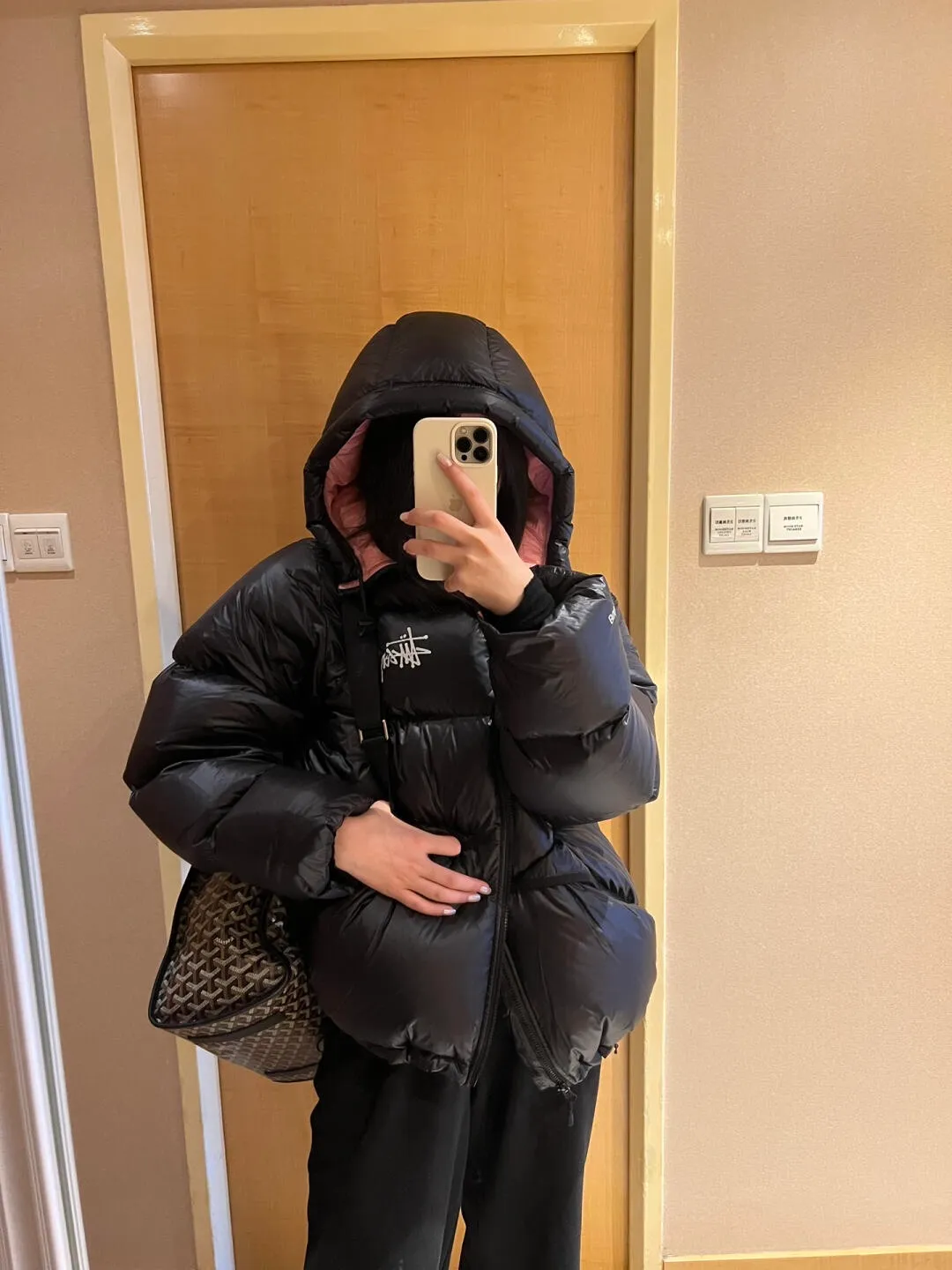 Stussy/Stussy 22Fw classic letter hooded down jacket, black, gray, black and pink, S-XL, filled with national standard 90 velvet/average 450g of velvet. It has a Michelin effect when you put it on. 800 puffs, fluffy and warm, full and light.