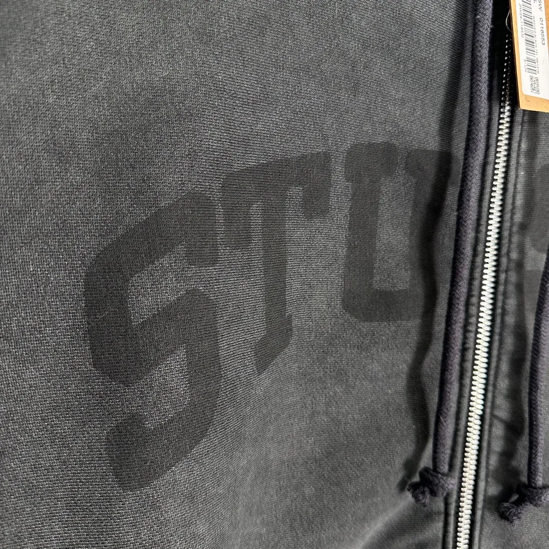 Washed zipper sweatshirt STUSSY FW24 FADED GRAPHIC ZIP UP HOODED Distressed washed and velvet zipper sweatshirt S-XL