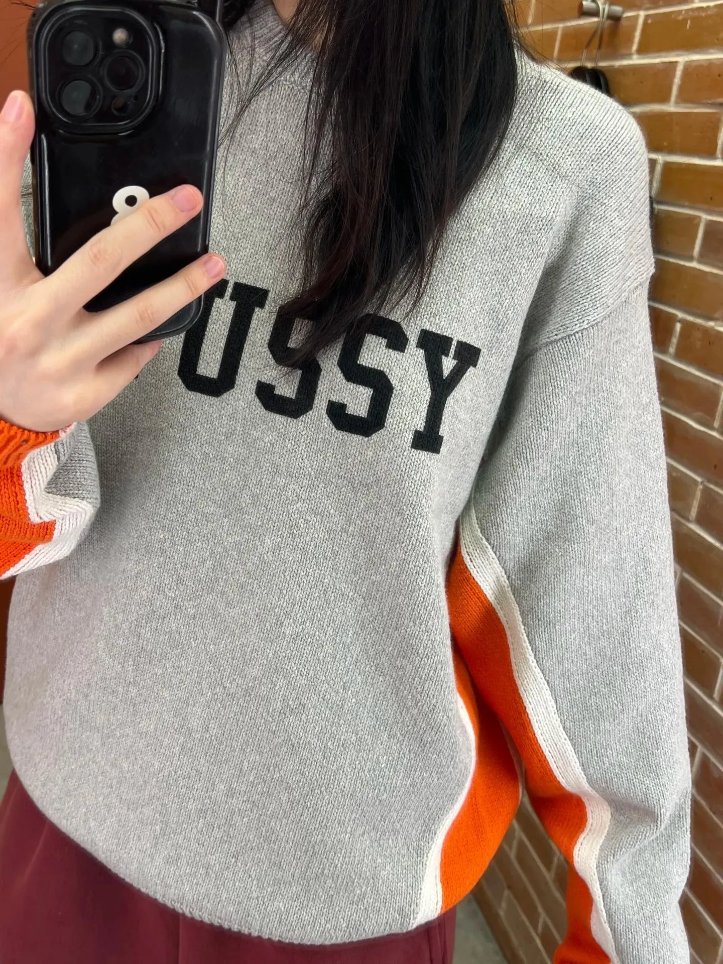 Contrast color patchwork sweater STUSSY FW24 STRIPE CREW Holiday series Jacquard knitted crew neck sweater carbon black M gray M-XL