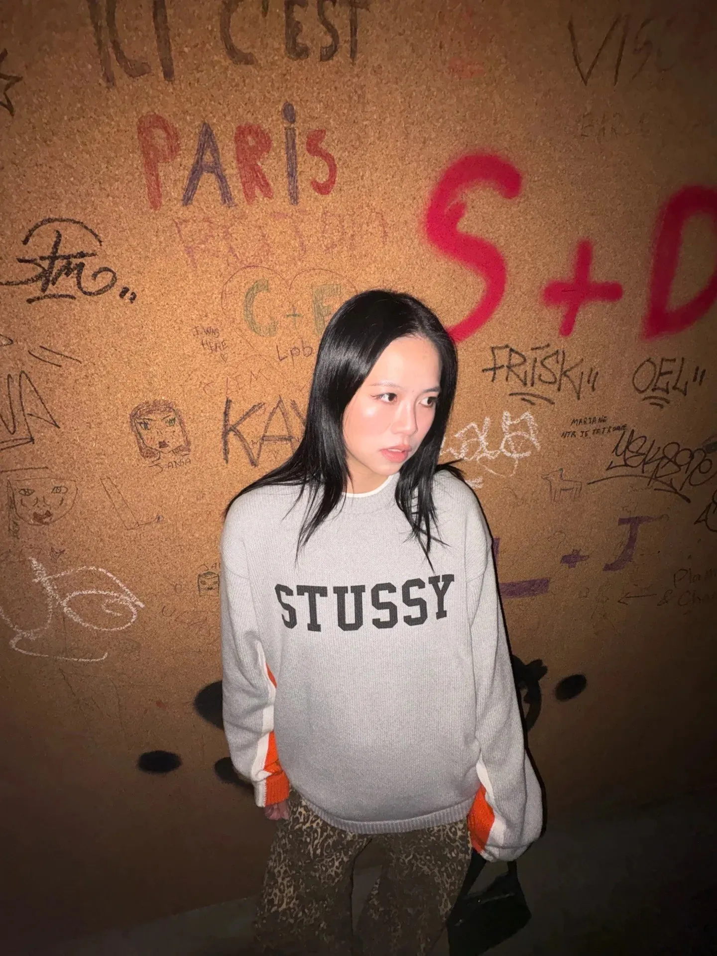 Contrast color patchwork sweater STUSSY FW24 STRIPE CREW Holiday series Jacquard knitted crew neck sweater carbon black M gray M-XL