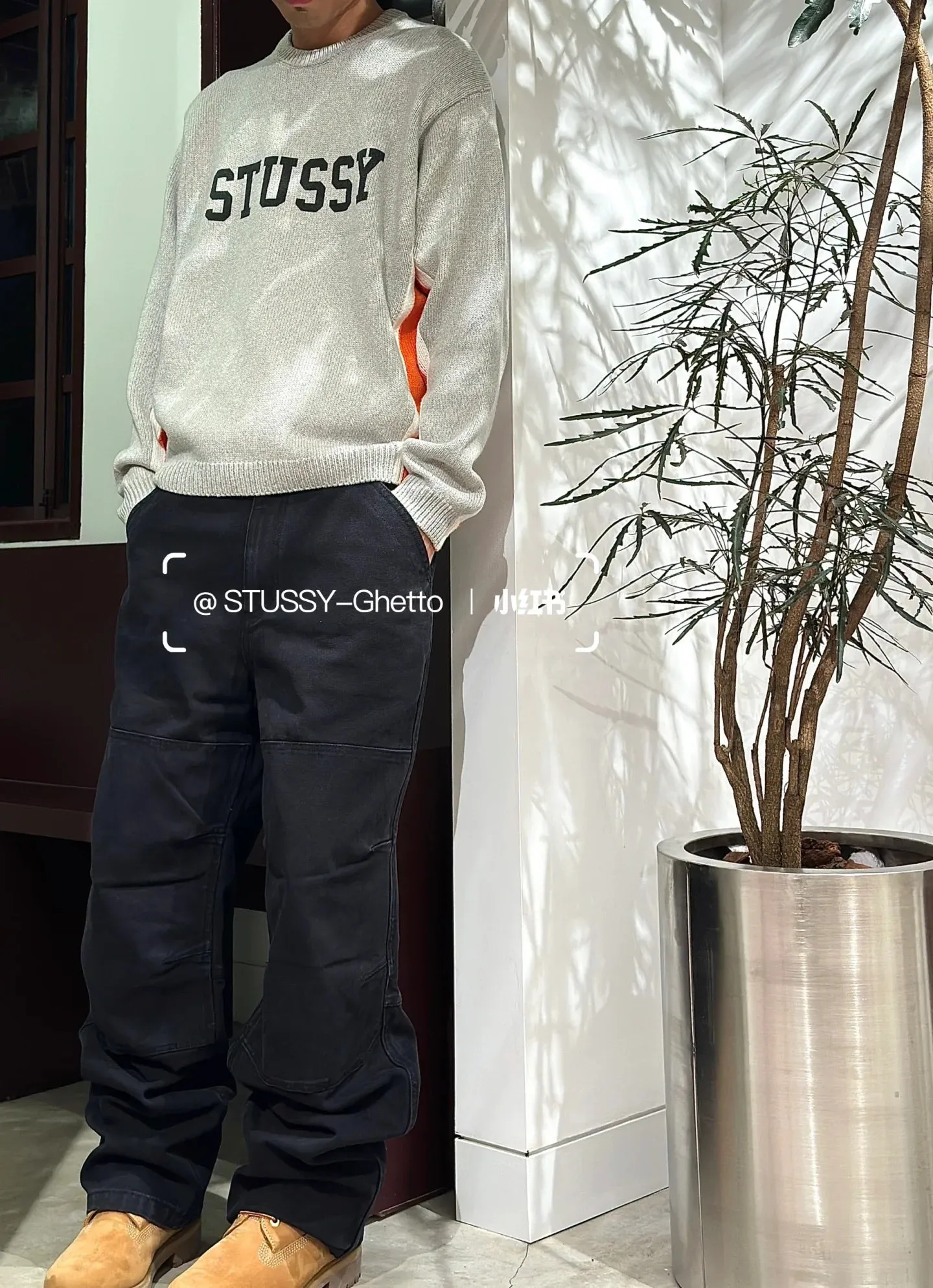 Contrast color patchwork sweater STUSSY FW24 STRIPE CREW Holiday series Jacquard knitted crew neck sweater carbon black M gray M-XL