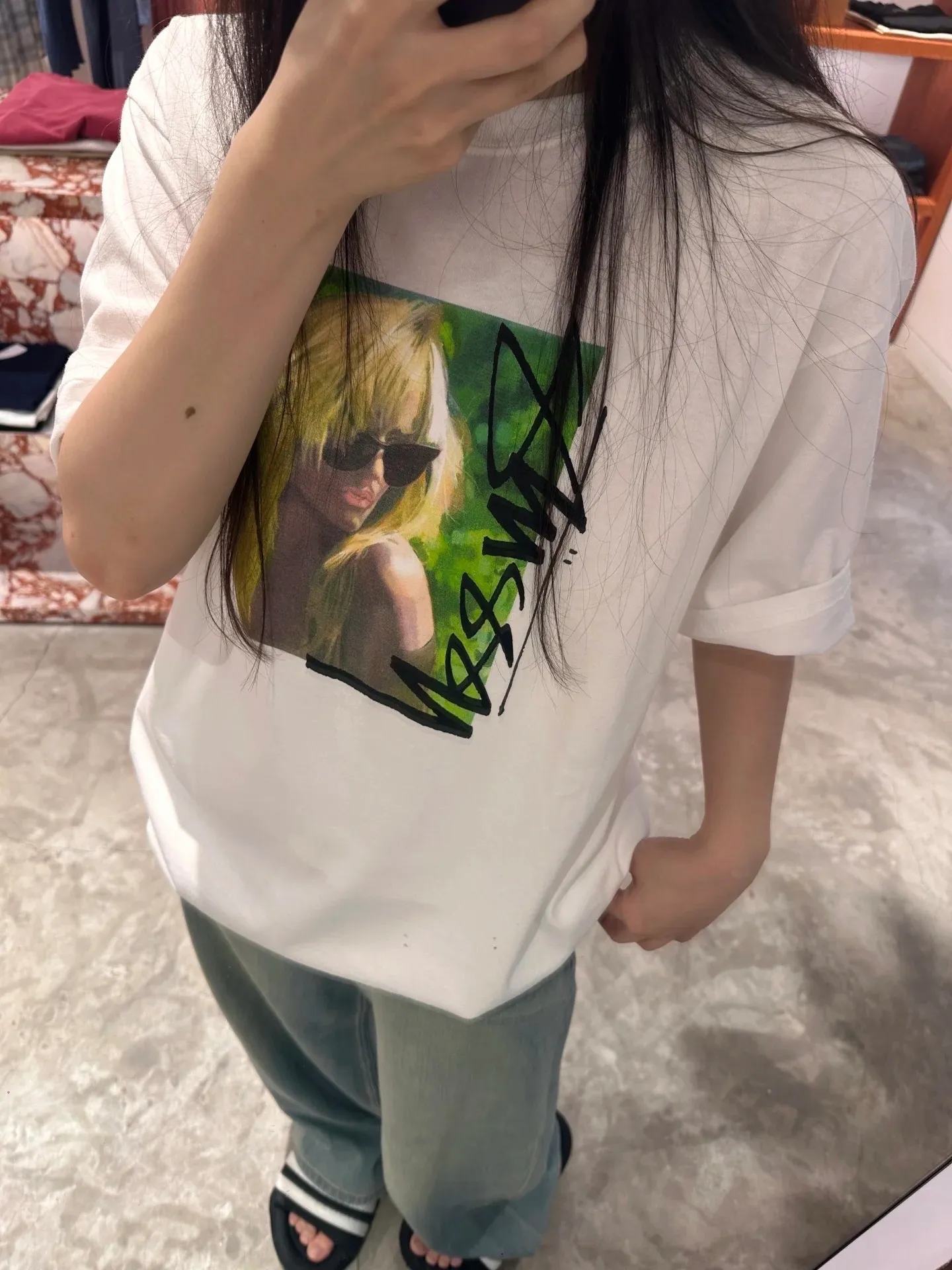 Blonde beauty T-shirt STUSSY SS25 LAURA TEE character print short-sleeved TEE black and white S- XL