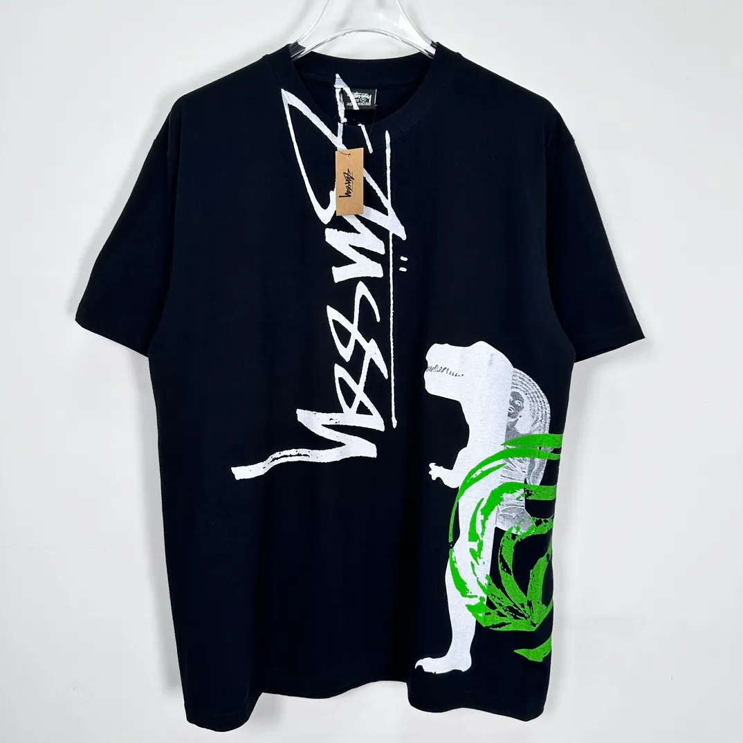 STUSSY X DAVID SS24 joint model CARSON DINO TEE dinosaur digital print short-sleeved Tee black and white S-XL