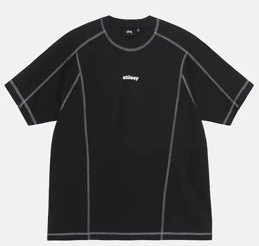 STUSSY SS24 WAVE COTTON CREW TEE Top-stitched Micro Label T-shirt Black Blue Mustard Yellow S-XL Original Same 240g Weight