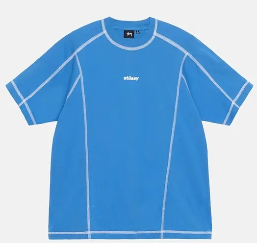 STUSSY SS24 WAVE COTTON CREW TEE Top-stitched Micro Label T-shirt Black Blue Mustard Yellow S-XL Original Same 240g Weight