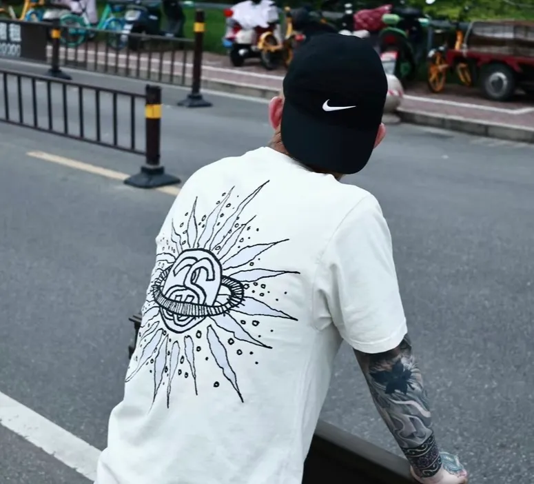 Sun T-shirt STUSSY SS25 LOOK BEYOND TEE PIGMENT DYED Double S sun short-sleeved TEE black and white S- XL