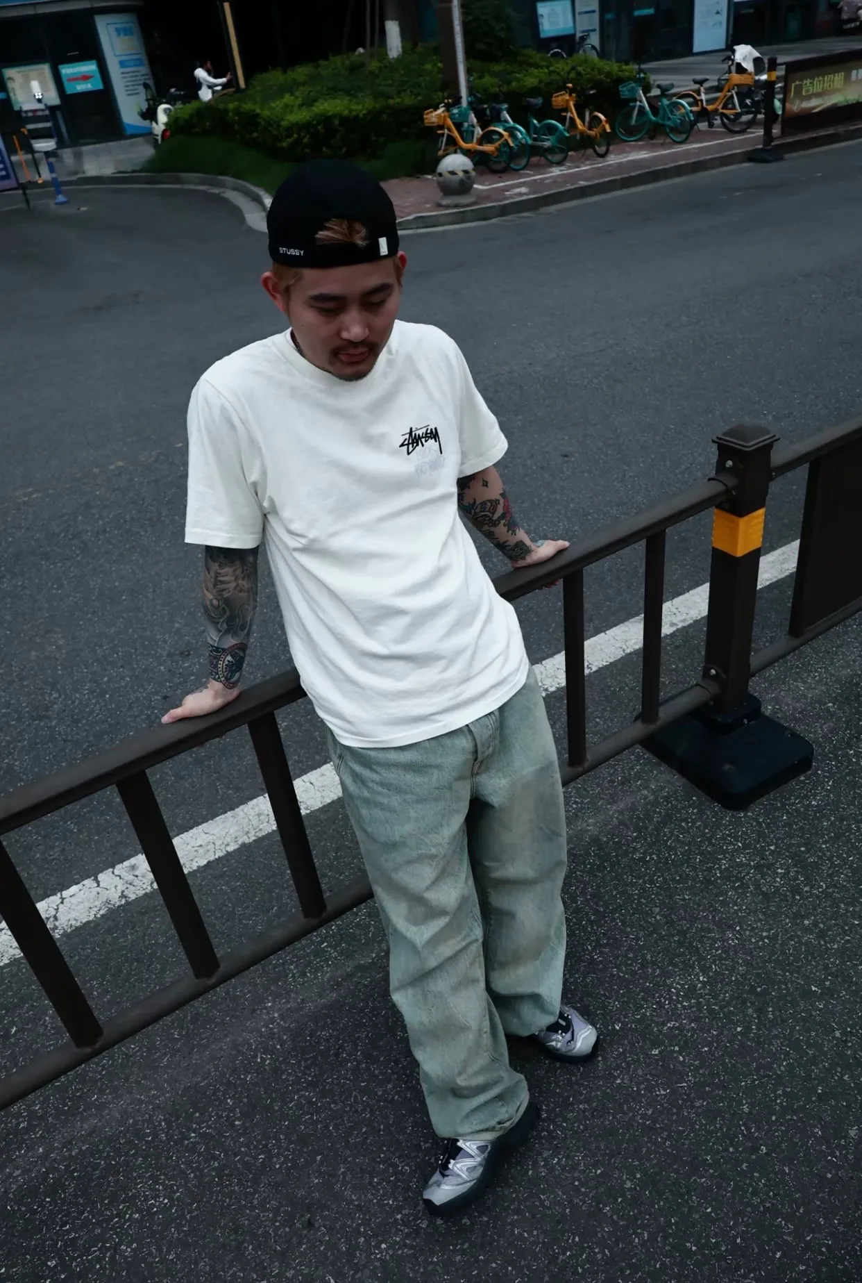 Sun T-shirt STUSSY SS25 LOOK BEYOND TEE PIGMENT DYED Double S sun short-sleeved TEE black and white S- XL
