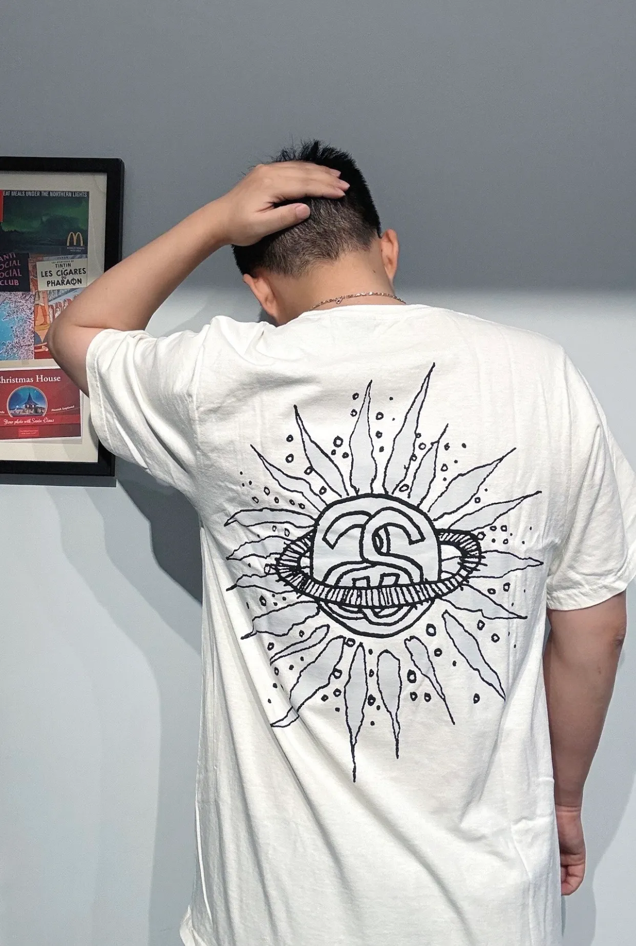 Sun T-shirt STUSSY SS25 LOOK BEYOND TEE PIGMENT DYED Double S sun short-sleeved TEE black and white S- XL