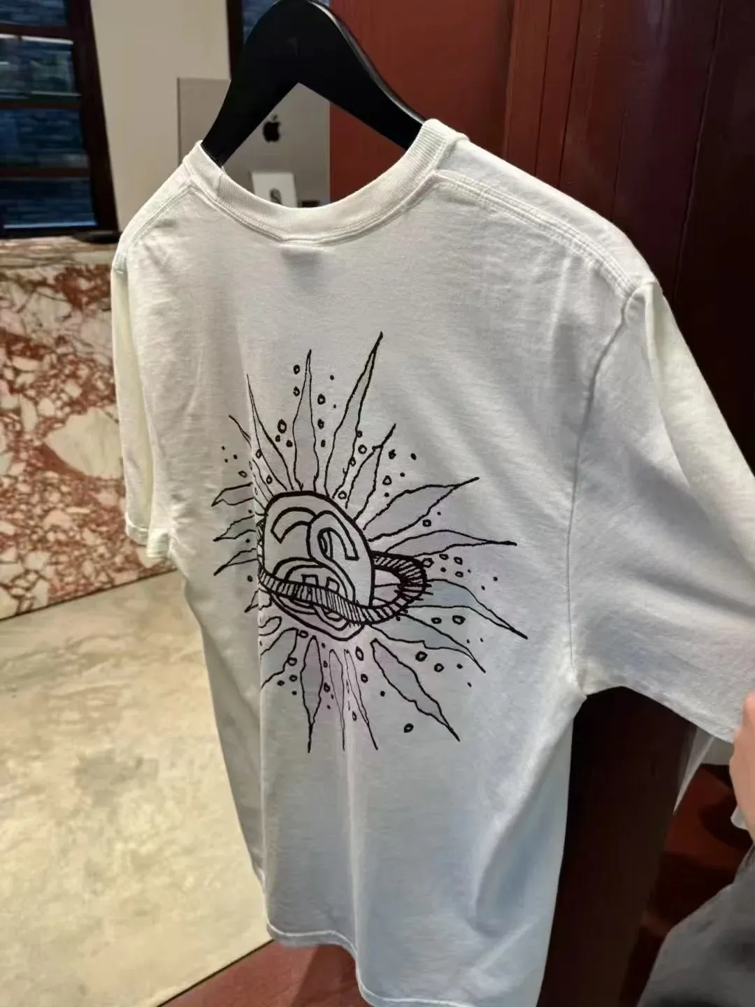 Sun T-shirt STUSSY SS25 LOOK BEYOND TEE PIGMENT DYED Double S sun short-sleeved TEE black and white S- XL