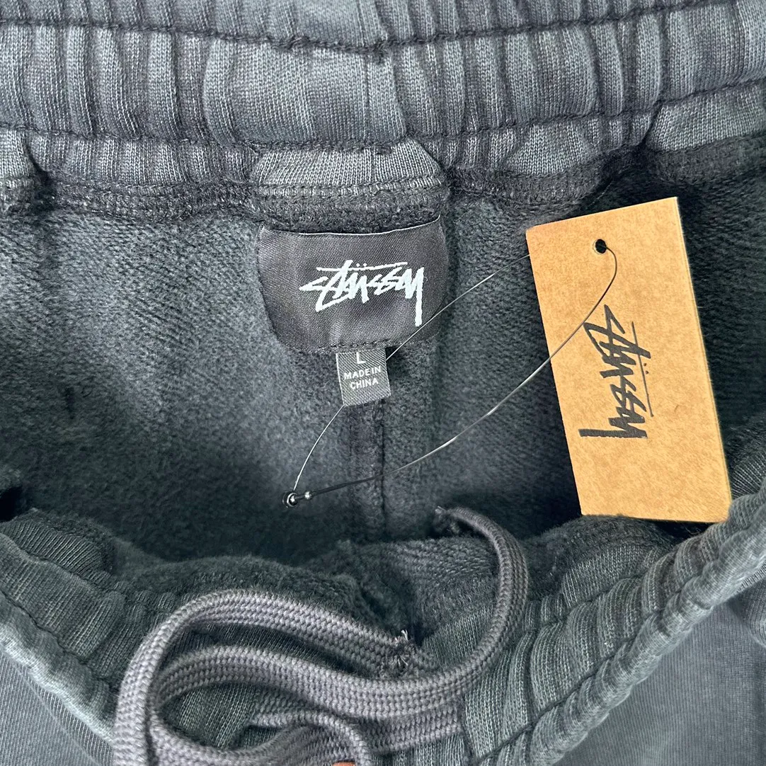 Washed sweatpants STUSSY FW24 FLEECE PANT FADED GRAPHIC loose thin velvet sweatpants with logo on the side, washed black S- XL